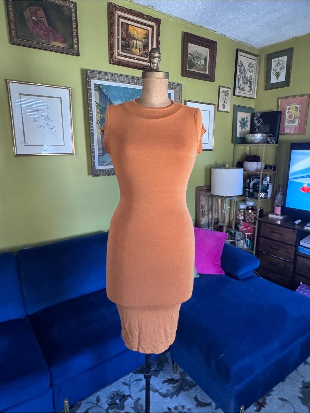 Mustard yellow bodycon midi dress